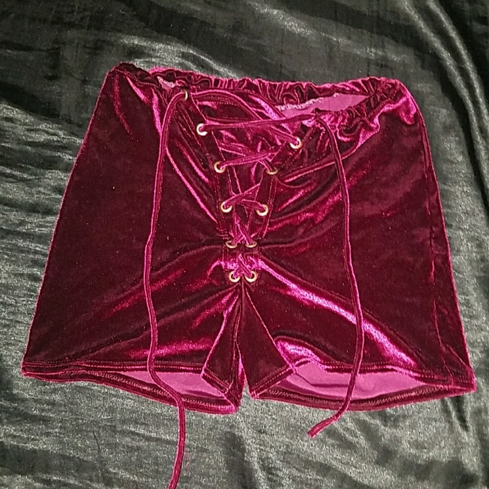 Burgundy Velvet Shorts
